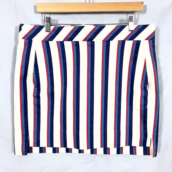 Brooks Brothers 346 Striped Mini Skirt Cotton Blend Cream Blue Red Women sz 12 - Picture 1 of 7